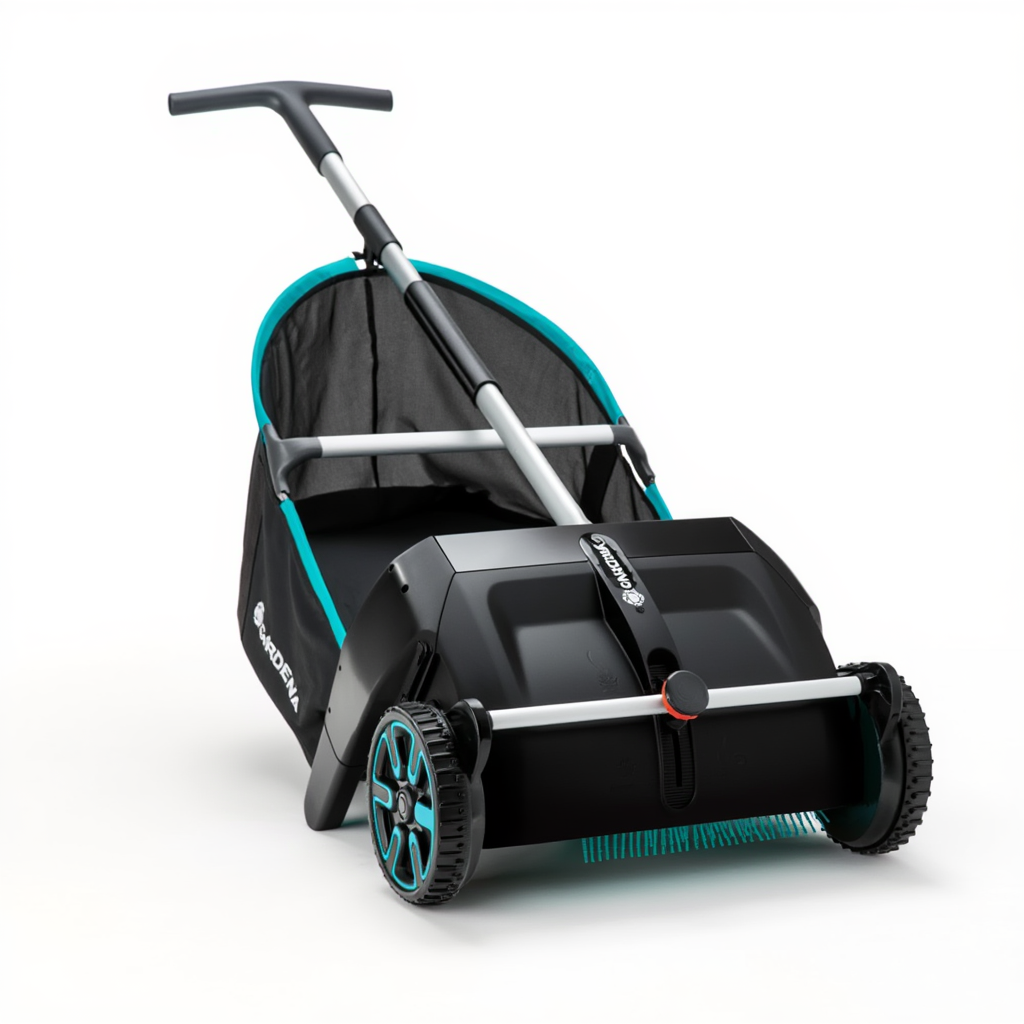 Gardena Laub- und Rasensammler, manuelle Rasenkehrmaschine für Laub und Grasschnitt, rückenfreundlich, höhenverstellbar