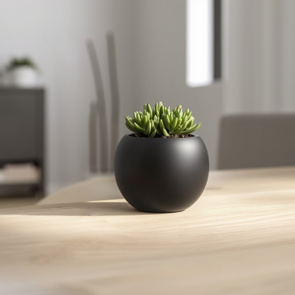 Runder Pflanzkübel aus Fiberstone, 35 cm Durchmesser, mit Ablaufloch, für Innen- und Außenbereich, Schwarz